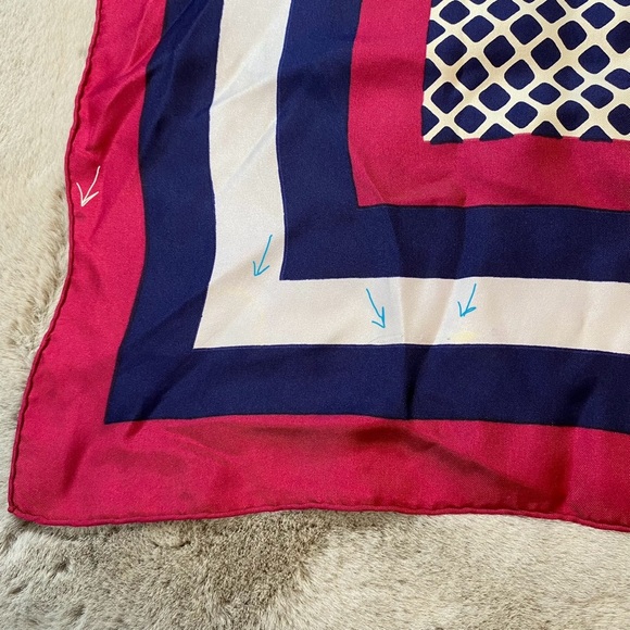 Vintage Yves Saint Laurent Silk Scarf Square Pink Blue Diamond Pattern Logo - Picture 15 of 16